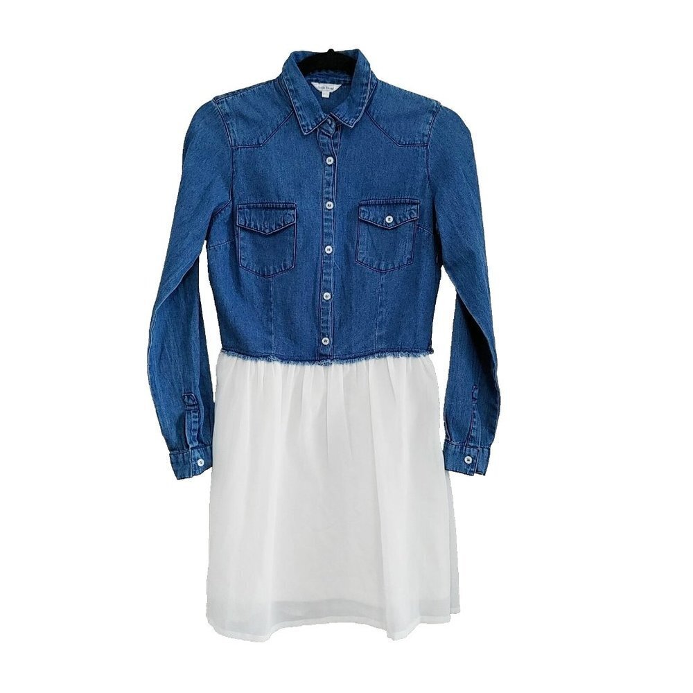 Stella Tweed Dress Women's Denim Shirt Size Small Long Sleeve Cotton 1/2 Button